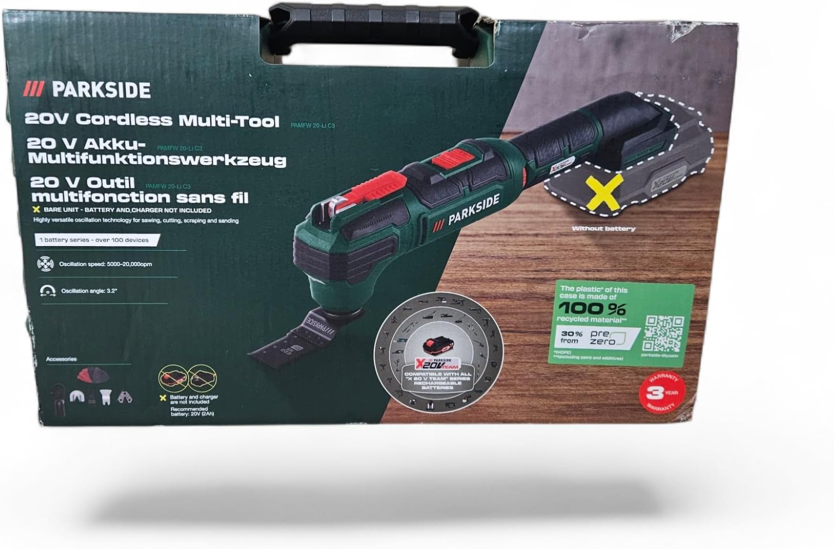 Parkside PAMFW 20-Li B2 20V Cordless Multifunction Tool - Bare Unit Highly Versatile Oscillation Technology for Sawing, Cutting, Scraping and Sanding