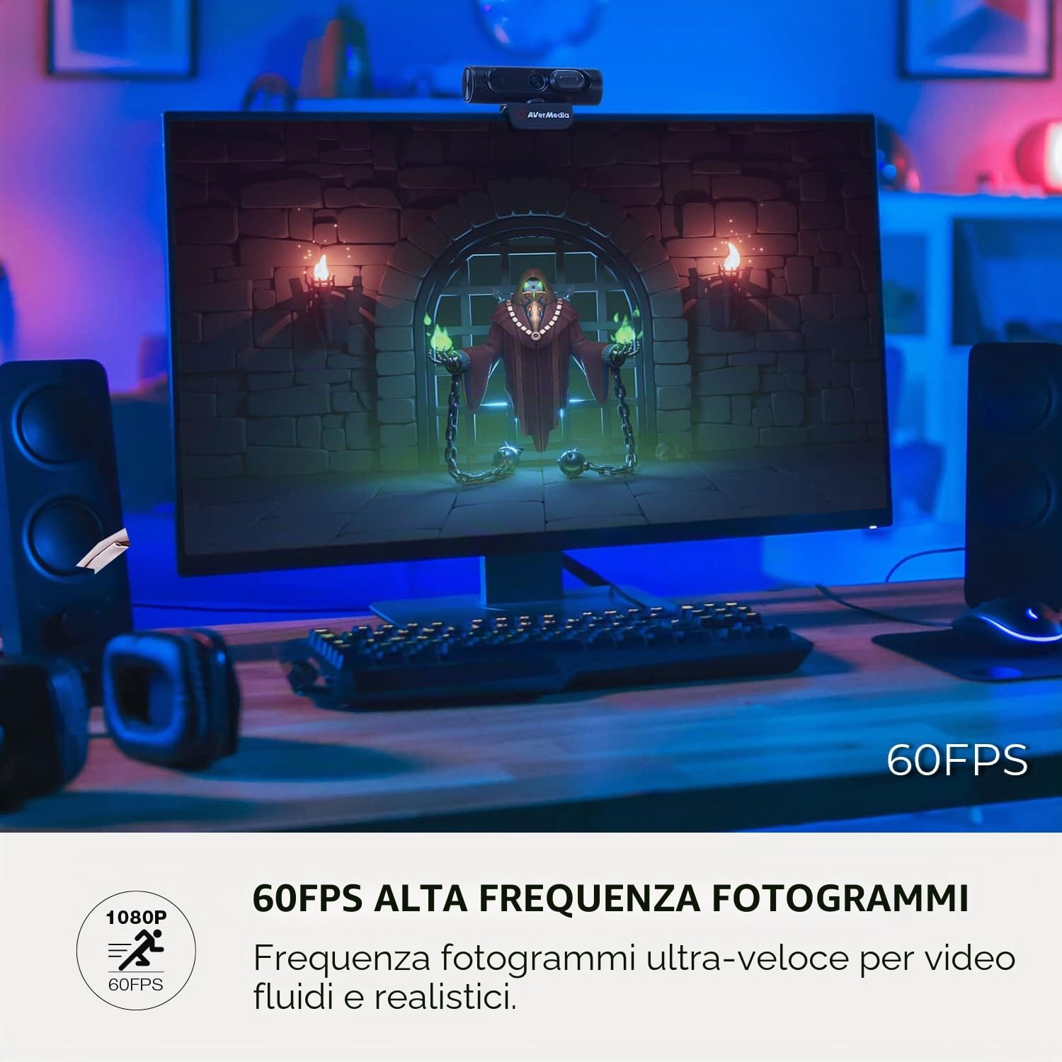 AVerMedia PW315 Webcam, 1080p/60fps Video chat e registrazione, pannello di copertura, porta USB, messa a fuoco fissa, ampio campo visivo regolabile, funziona con Skype, Zoom, squadre - Nero (PW315)