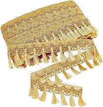PH PandaHall 20 m 2.2 inches (55 mm) Wide Craft Blade DIY Ribbon with Tassel Trim Curtain Accessory Gold Lace Ribbon Stylish Brilliant Home Clothes Pillow Hat Lampshade Costume DIY Sewing