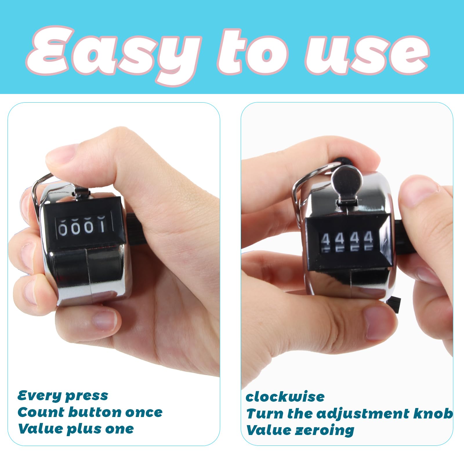 ACTOYS Contatore Manuale 4 Cifre 3 Pezzi Argento - Contapassi Clicker per Allenare, Lavorare a Maglia, Marcare Golf, Contare Persone