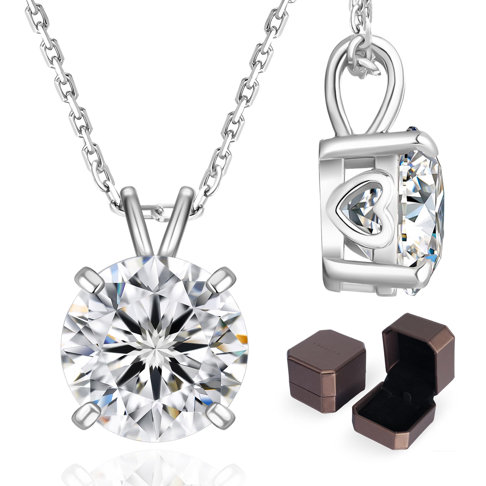 KRKC&CO Moissanite Necklaces for Women, Moissanite Solitaire Pendant for Her, Sterling Silver, 4-Prong, GRA, Jewelry Gift for Anniversary/Birthday/