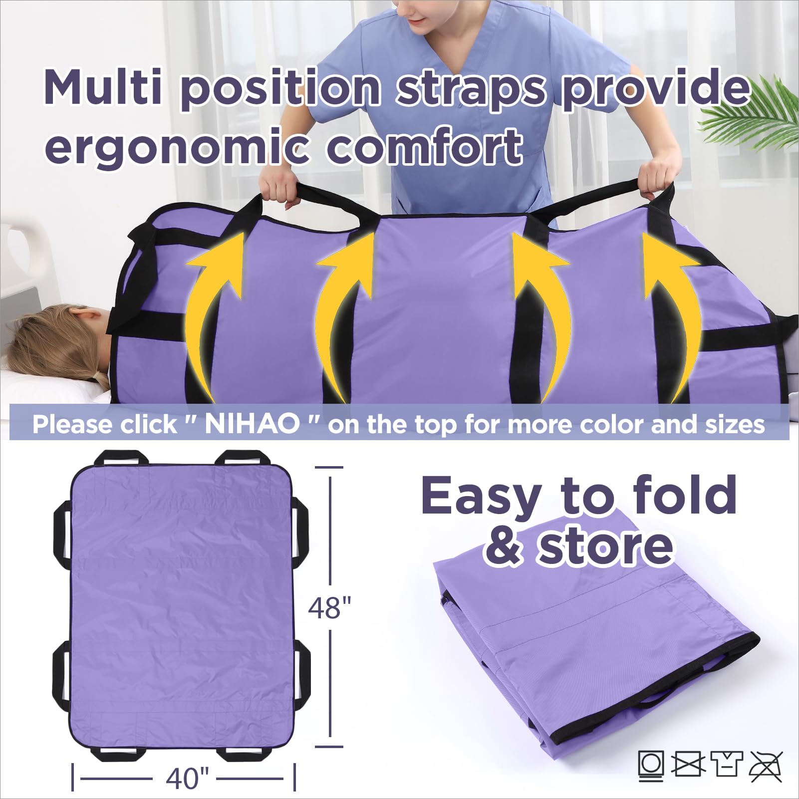 NIHAO Almohadilla de cama de posicionamiento multiusos con asas reforzadas de 48 x 40 pulgadas, sábana de transferencia de cama para pacientes, alfombrilla de elevación para giro, reposicionamiento,