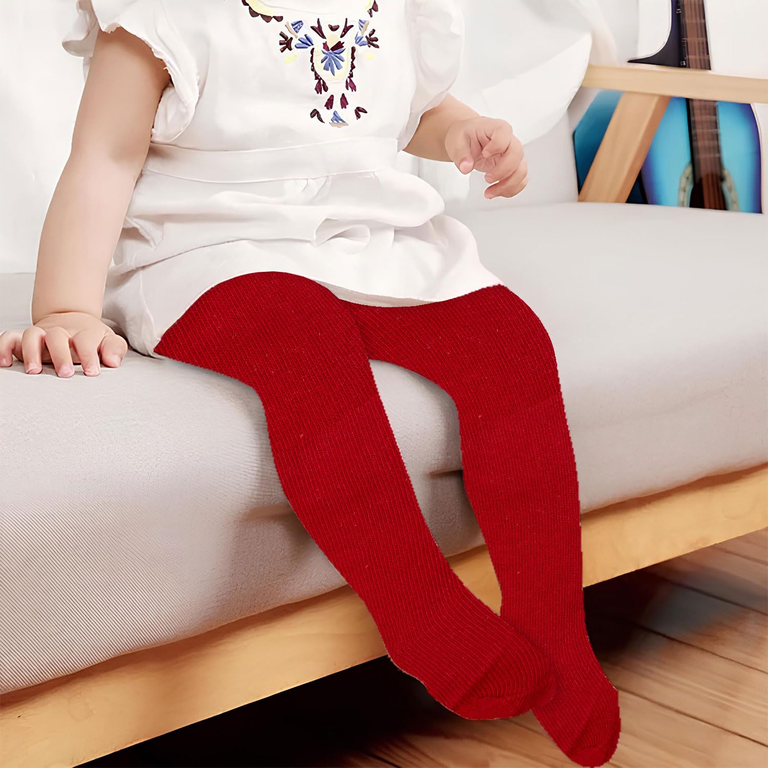Mee Mee Baby Stockings | Unisex Lights | Full Length | 100% Cotton |Stretchable| Snug Fit |Unisex Stockings | Pk of 2-PINK_RED (0-6 Month) - Image 7 thumbnail