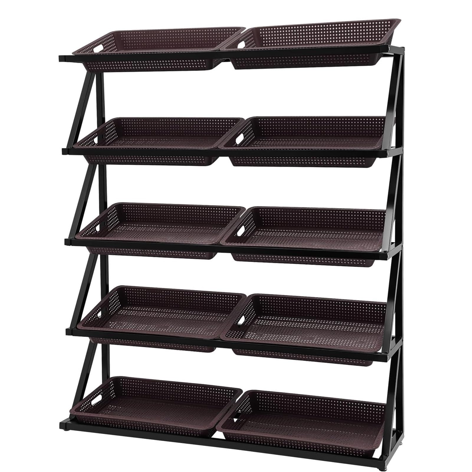 JevLoN 5 Tier Fruit and Vegetable Basket Stand Rack, Stores Supremarket Kitchen Retail Display Rack, Fruit Vegetable Snack Retail Basket Shelf Market Retail Display Shelf(Brown)