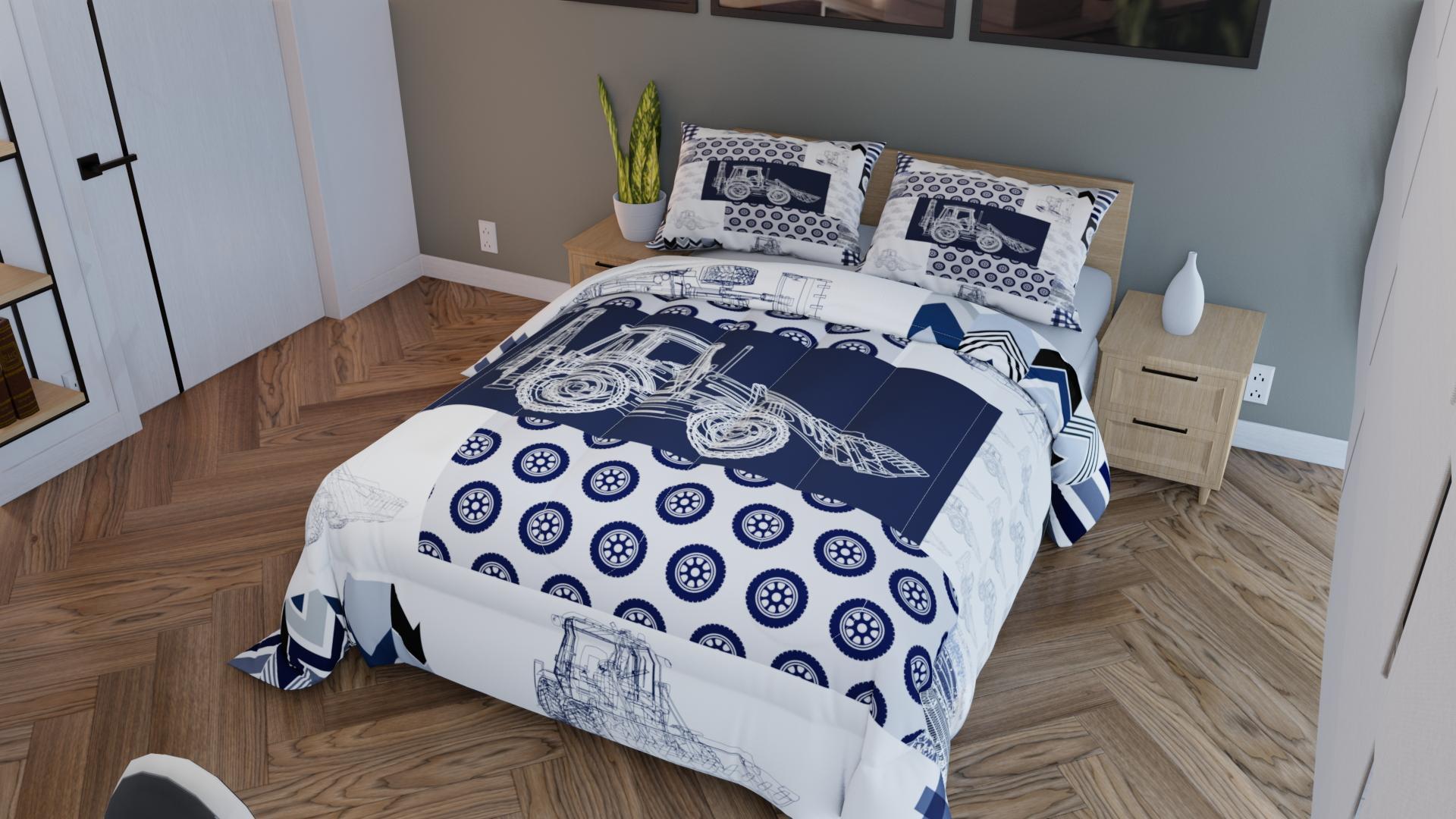 Kids Construction Comforter Set Equipment Trucks Bedding Set