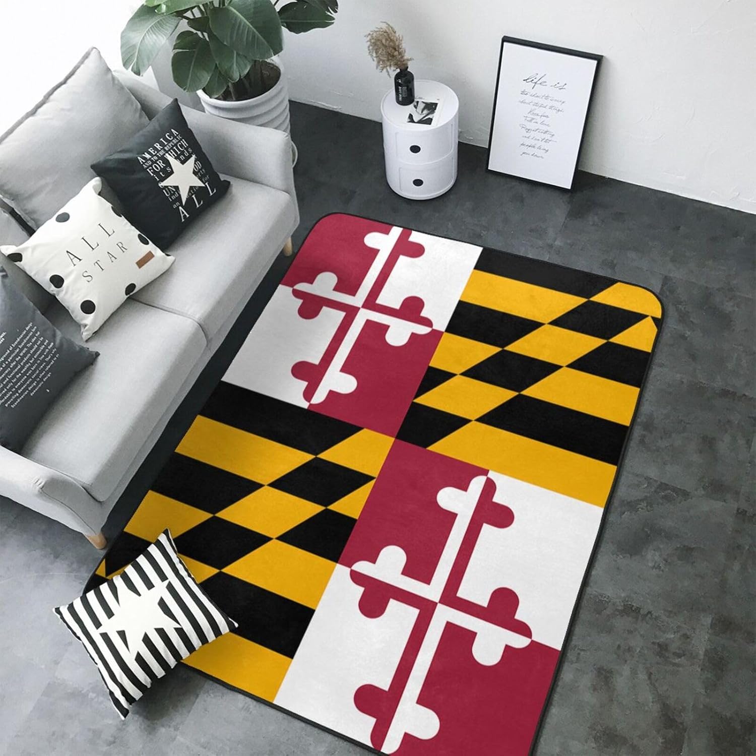 Maryland State Flag Printed Floor mat 80x58 inches, Non-Slip Decorative Carpet for Bedroom and Living Room