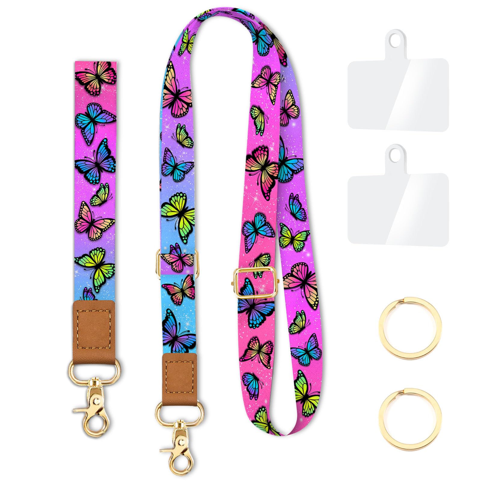 Yonlevres Cell Phone Lanyard Crossbody with Wrist Strap, Cute Butterfly Lanyards for Around The Neck Wristlet Adjustable Phone Strap for Keys Case ID
