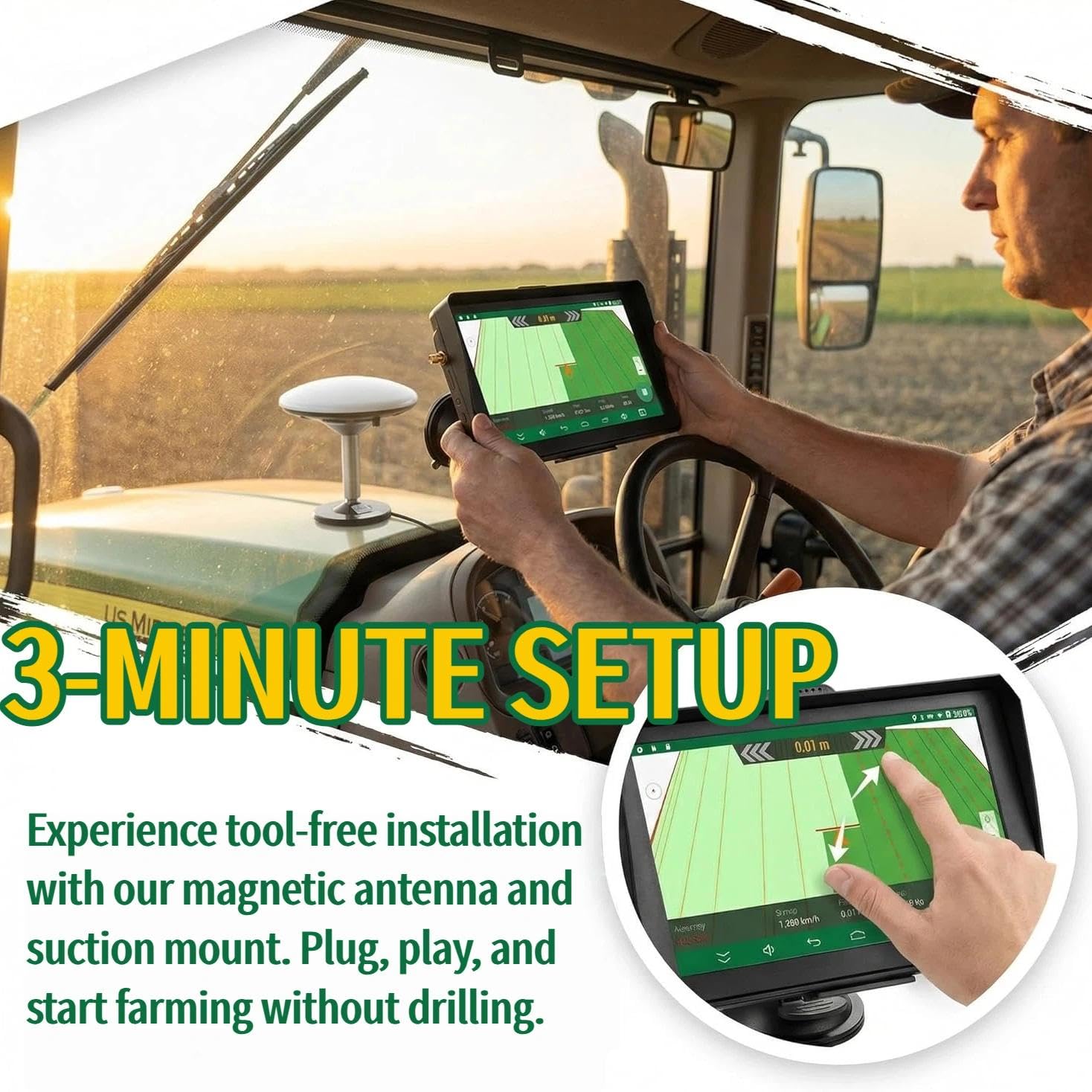Navigatore GPS per agricoltura, ricevitore GNSS ad alta precisione da 7 pollici con anti-interferenza per orientamento agricolo, aratura, fertilizzazione, livellamento del suolo