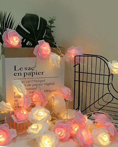 Guirnalda de luces de rosas de cumpleaños, 14.7 pies, 30 luces LED, para cumpleaños, boda, aniversario, día de la madre, propuesta de fiesta,