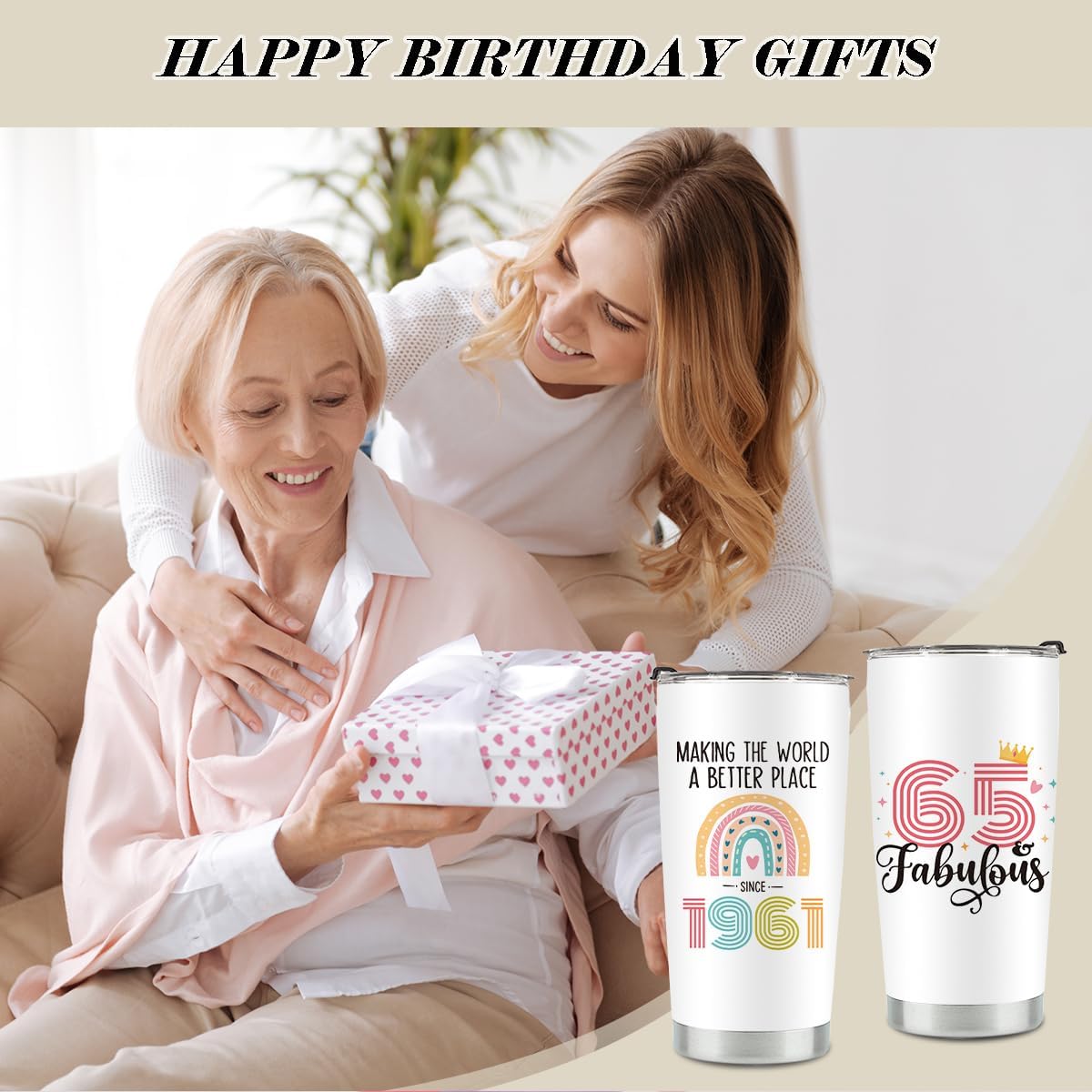 65th Birthday Gifts for Women, 1961 65th Birthday Decorations for Woman, 65 Year Old Gifts For Women, Grandma, Wife, Her, 20 oz Stainless Steel Vacuum Insulated Tumbler - Image 3