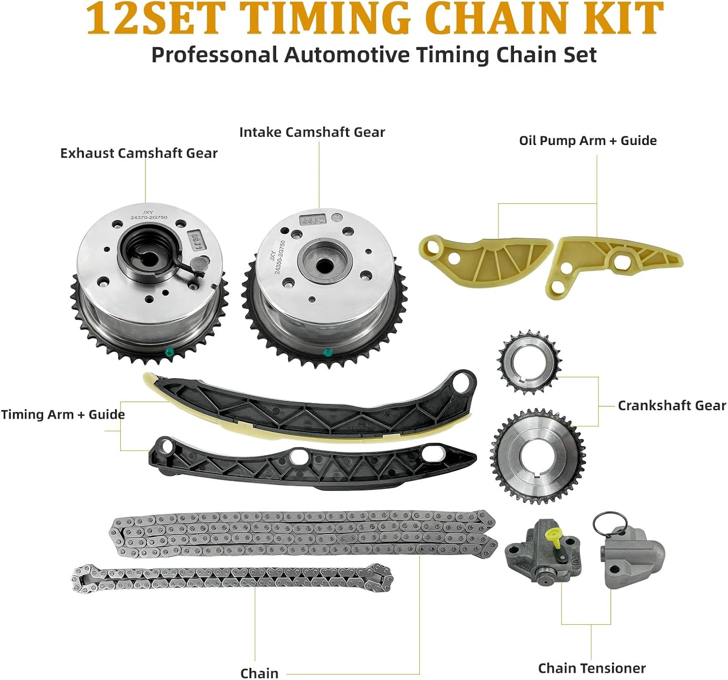 Timing Chain Kit with VVT Gear Replacement for Kia Optima Sorento Sportage 2.0L 2.4L 2011-2018 Replacement for Hyundai Sonata Santa fe Tucson 2.0L 2.4L 2011-2019 24350-2G750 243212G111