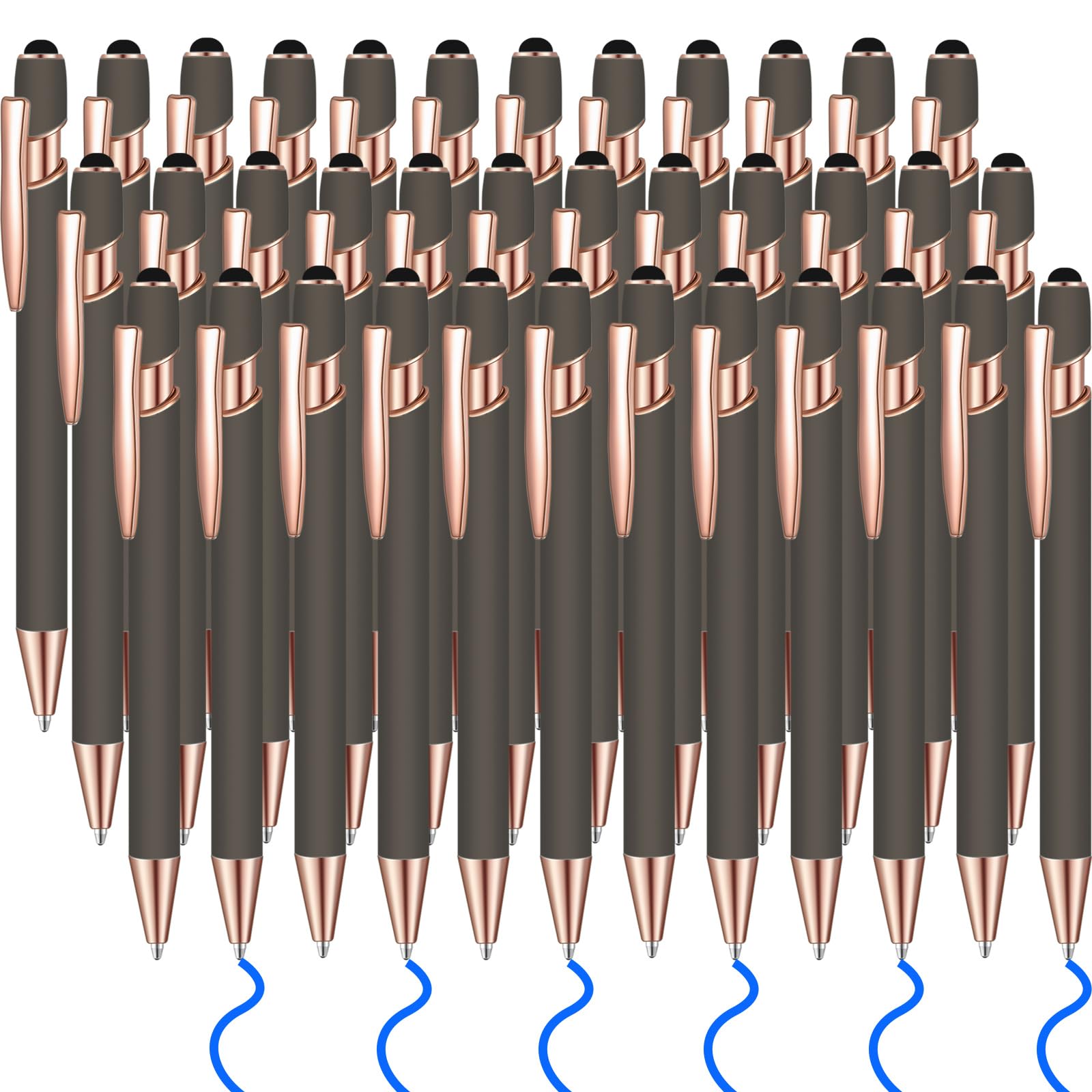 36 penne a sfera con inchiostro blu, con stilo, penna a sfera 2 in 1, per touch screen, scuola, ufficio, colleghi (grigio oro rosa)