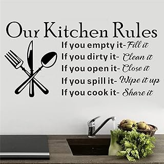 Kitchen Wall Stickers, Our Kitchen Rules Wall Decals, Removable Wall Decor Art DIY Knife Fork Spoon Quotes Stickers Mural for Dinner Room Livingroom Window Home Decoration Wallpaper