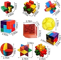 Vista 6 de Paquete de 18 rompecabezas grandes de madera para el cerebro, rompecabezas de madera con caja de embalaje de regalo, juegos de rompecabezas mágicos