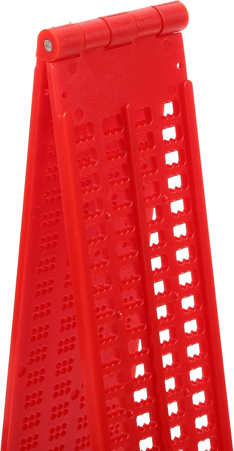 COLLBATH Plastic Braille Writing Board Set with 4-line 28-Cell Grid, 2 Stylus Pens, Red Braille Learning Accessory for Visually Impaired Users and Blind Education