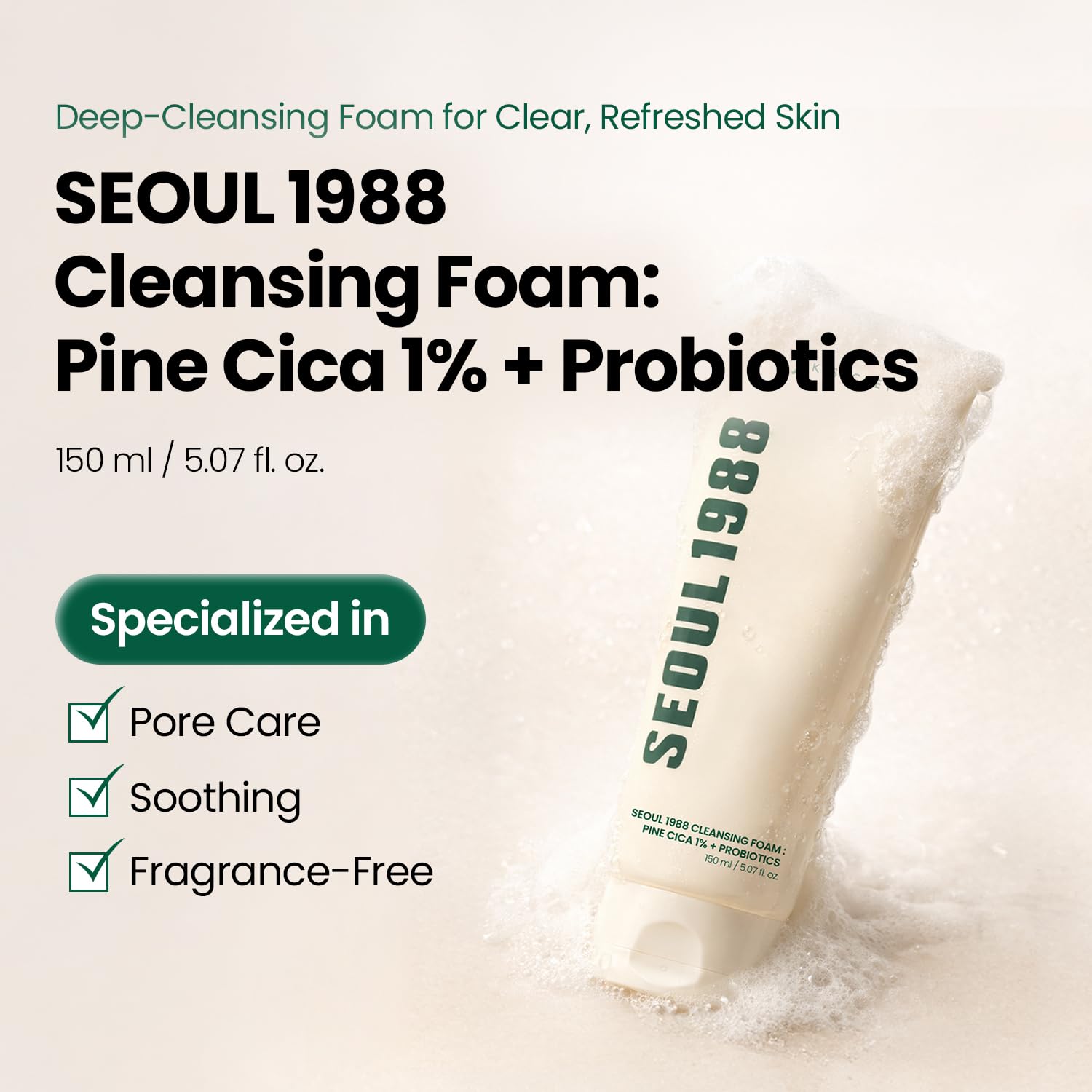K-SECRET - KSECRET SEOUL 1988 Mousse Nettoyante : Cica de Pin 1% + Probiotiques, 150ml / 5.07 fl.oz