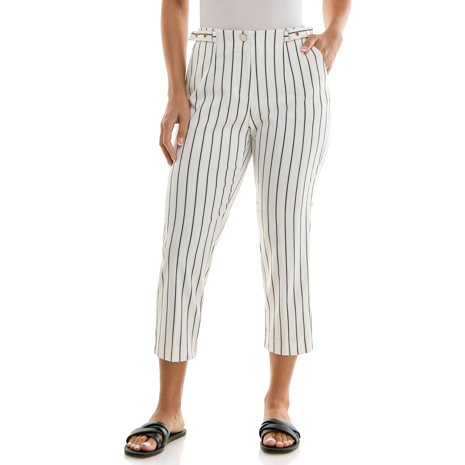 Zac Rachel Womens Fly Front Capri with Waist Fashion Tab Detail and Functional Pockets
