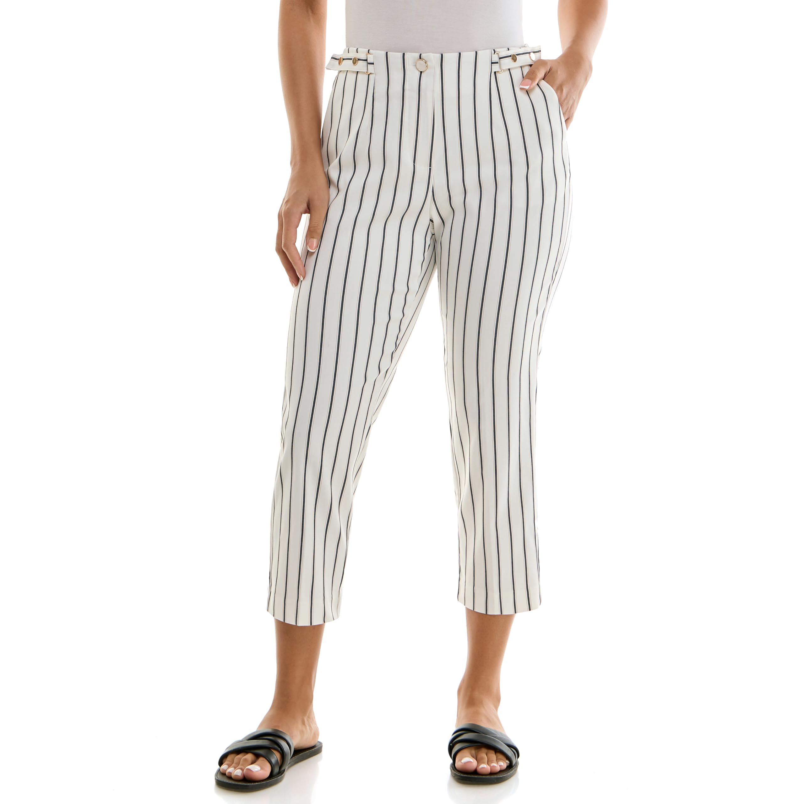 Zac Rachel Womens Fly Front Capri with Waist Fashion Tab Detail and Functional Pockets