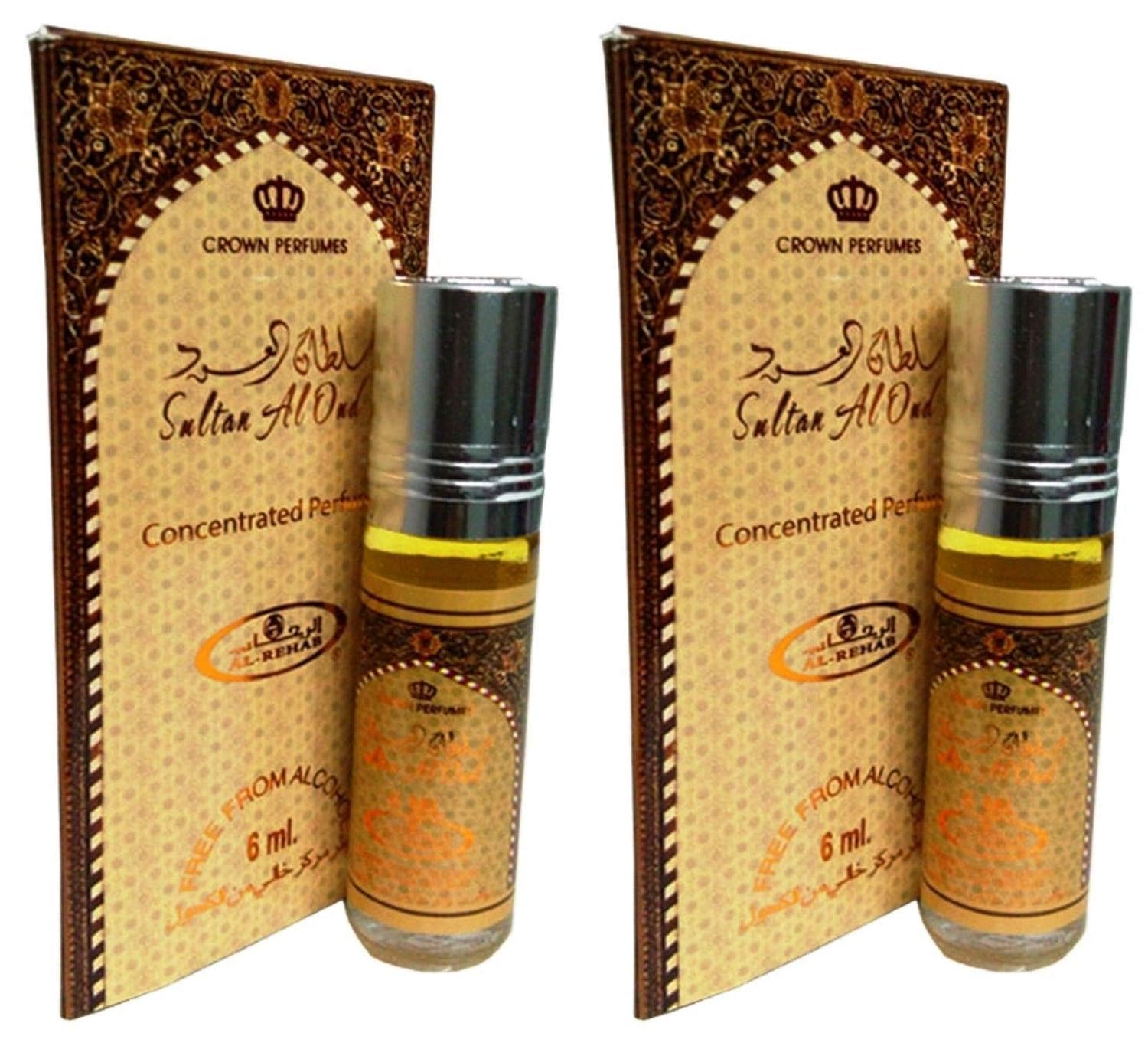 Sultan Al Oud Concentrated Perfume Oil Roll-On Combo (6 ml × 2) | Long Lasting Alcohol-Free Attar for Men & Women | Rich Oud & Amber Fragrance