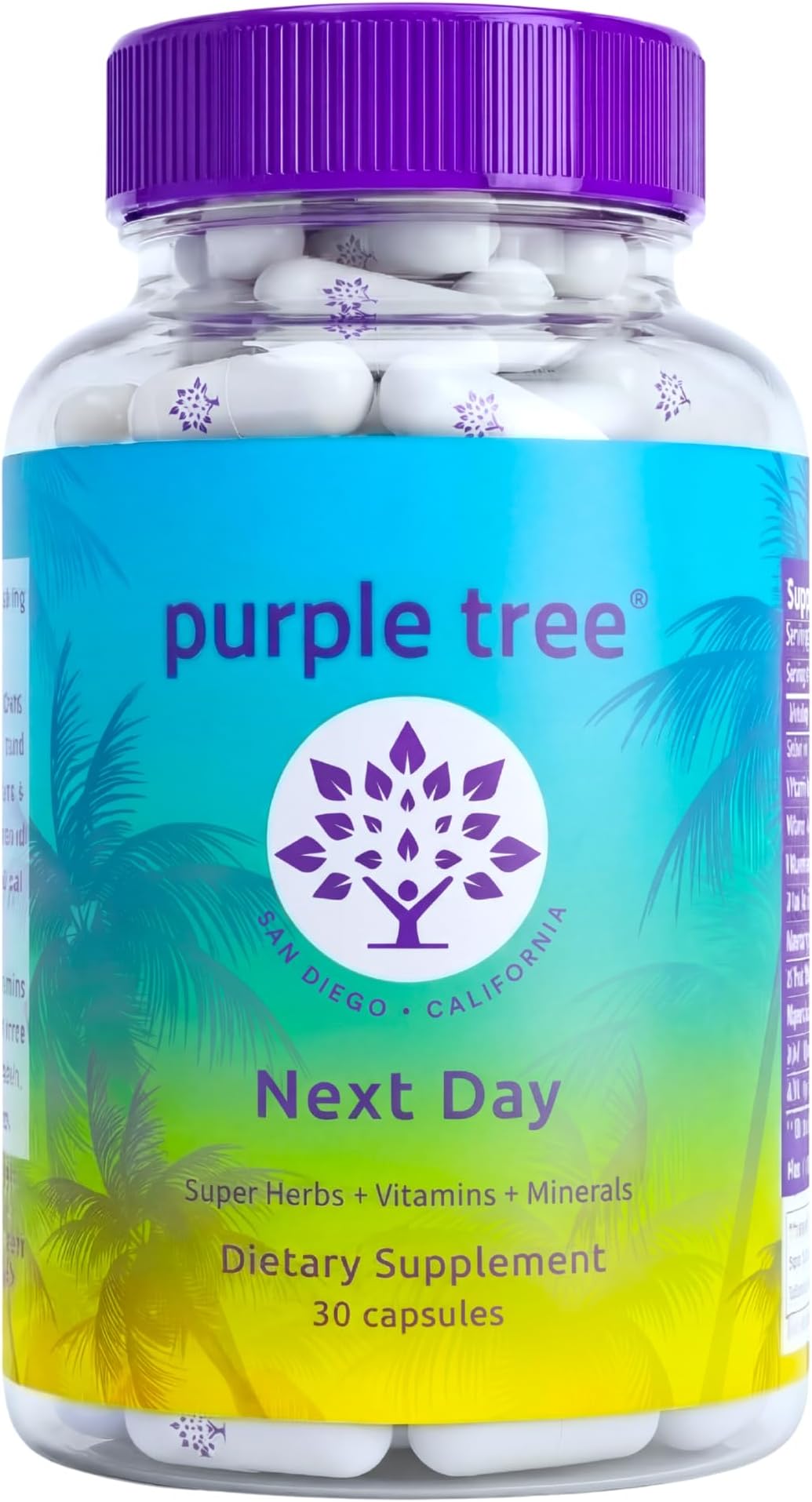 purple tree Next Day – Post-Drink Morning Wellness Supplement for Balance, Restore & Replenishment | Ashwagandha KSM-66, Milk Thistle, Ginger, Peppermint, Electrolytes & Vitamins | 30 Capsules