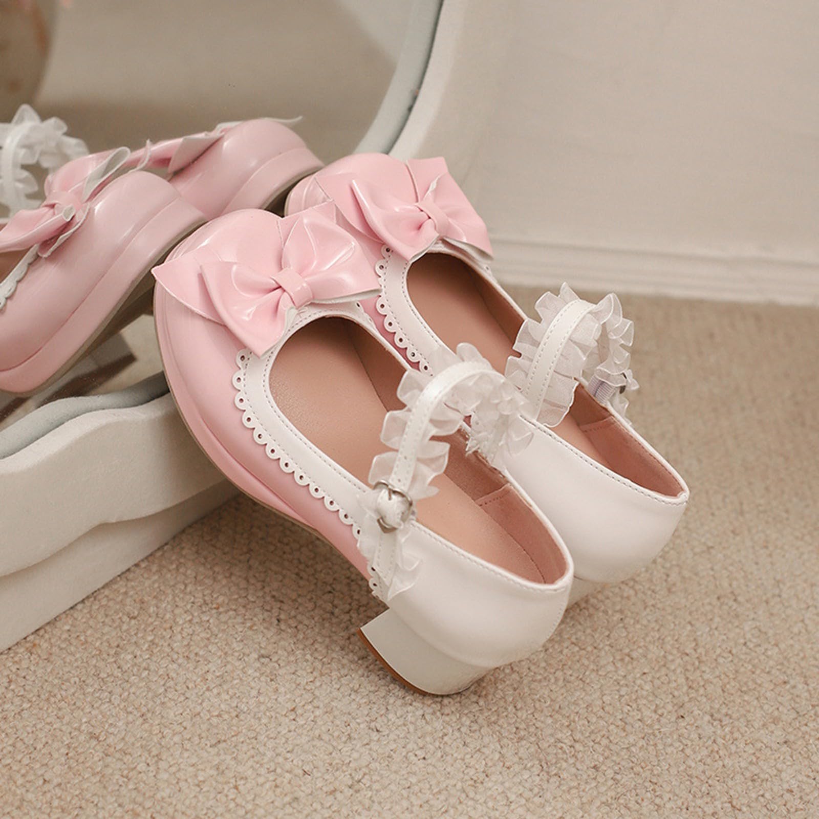 Dirndl Schuhe Bequem,Schuhe Absatz Damen Mary Jane Schuhe Mit Schleife Spitzenbesatz FüR Damen