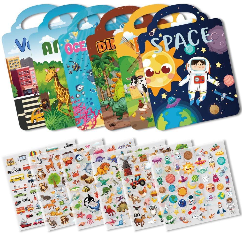 20 Libri Di Adesivi Riutilizzabili Per Bambini 2-6 Anni - Tema Animali, Spazio E Dinosauri, Educativi E Impermeabili - Foto 3