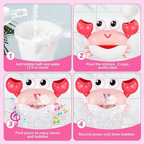 Miniatura 5 de Gigilli Juguetes de baño de cangrejo para bebé, máquina de burbujas de baño recargable para niños pequeños, fabricante automático de burbujas para