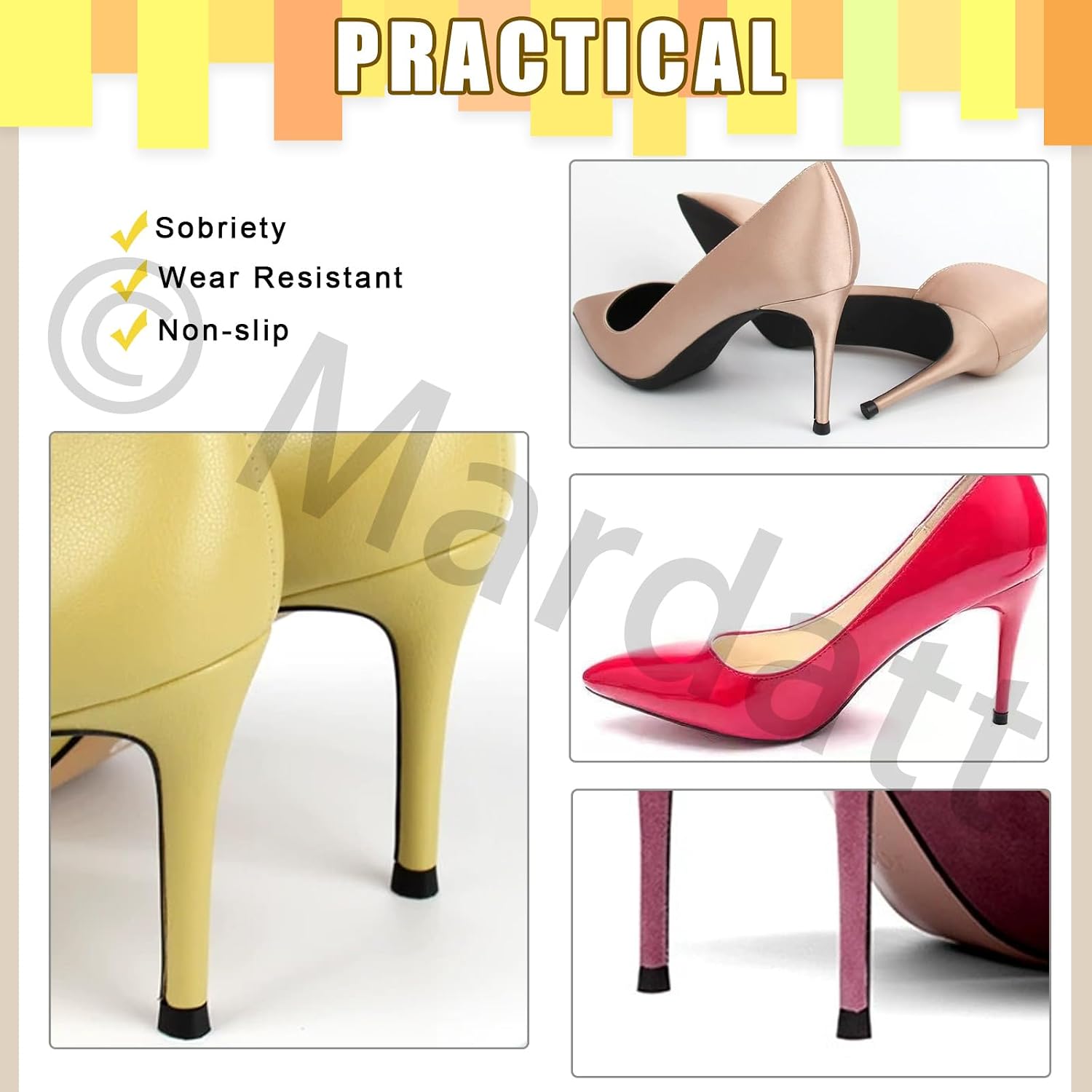 30 Pairs 5 Sizes High Heel Replacement Tips Pin Kit with 6" Heel Caps Remove Pliers, 8/9/10/11/12mm 2 Pins Diameter U Shape Dowels Heel Tips Shoes Heel Repair for Women