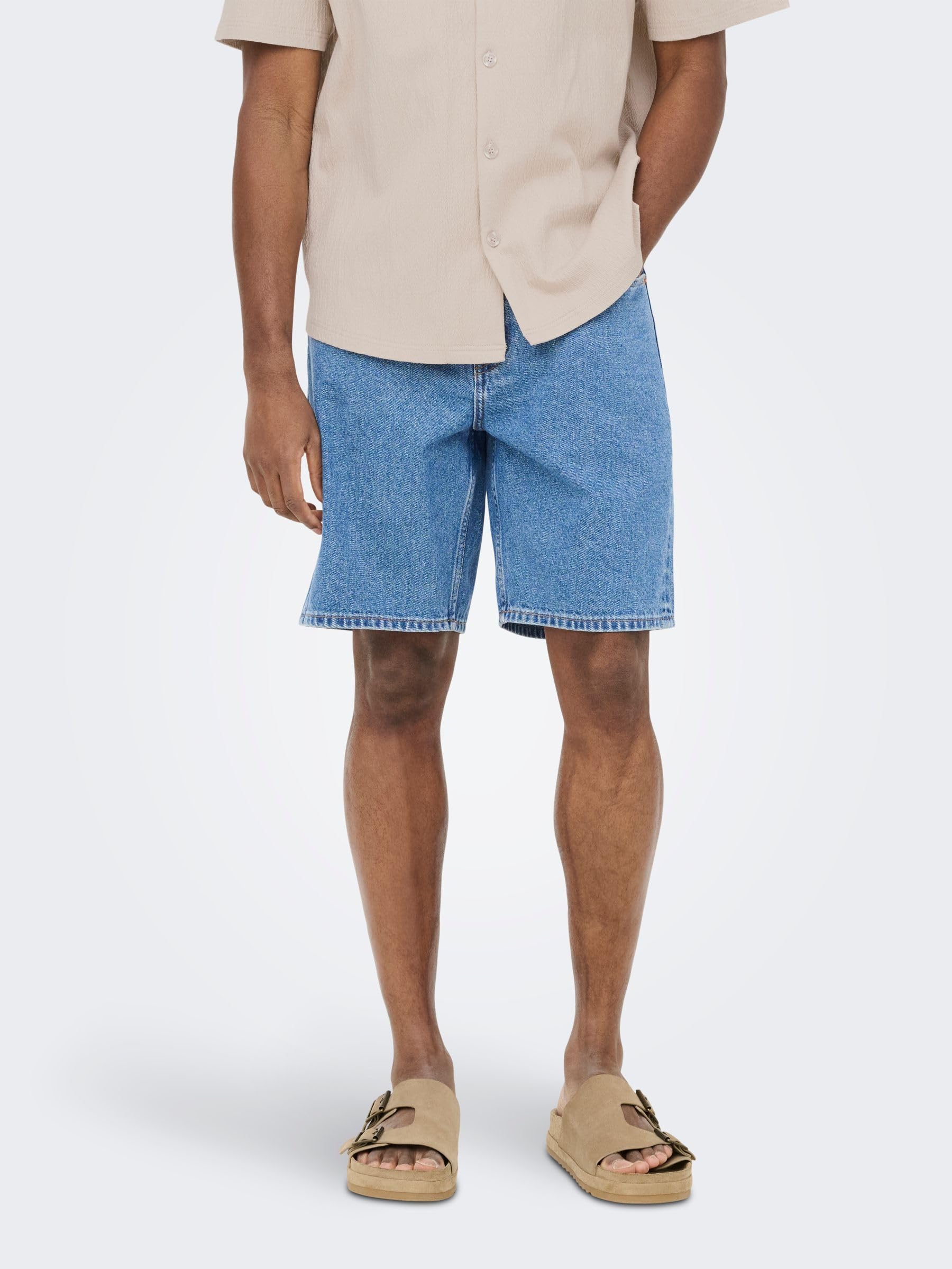ONLY & SONS Spodenki Onsedge PIM Box Dnm Noos-Spodenki Dżinsowe Średnie Niebieskie, L Męskie, Niebieski, L