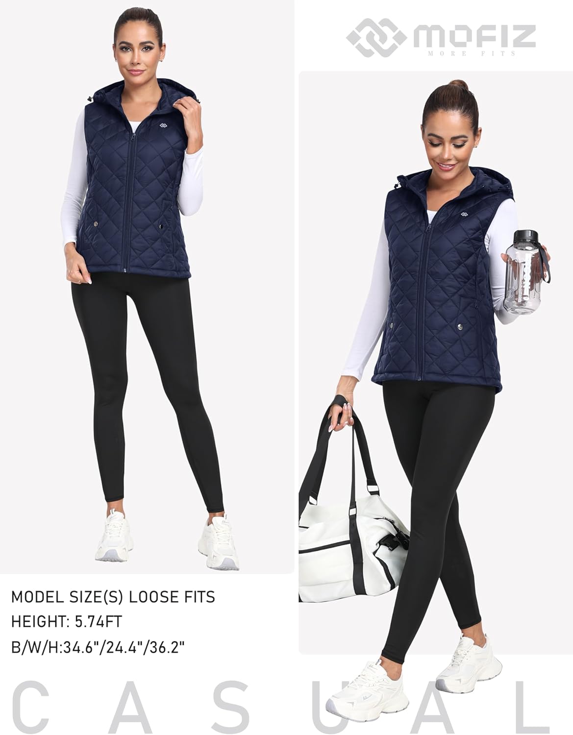 MoFiz Women's Puffer Vest Hooded Running Vests Sleeveless Lightweight Jacket Fall Winter - Image 7