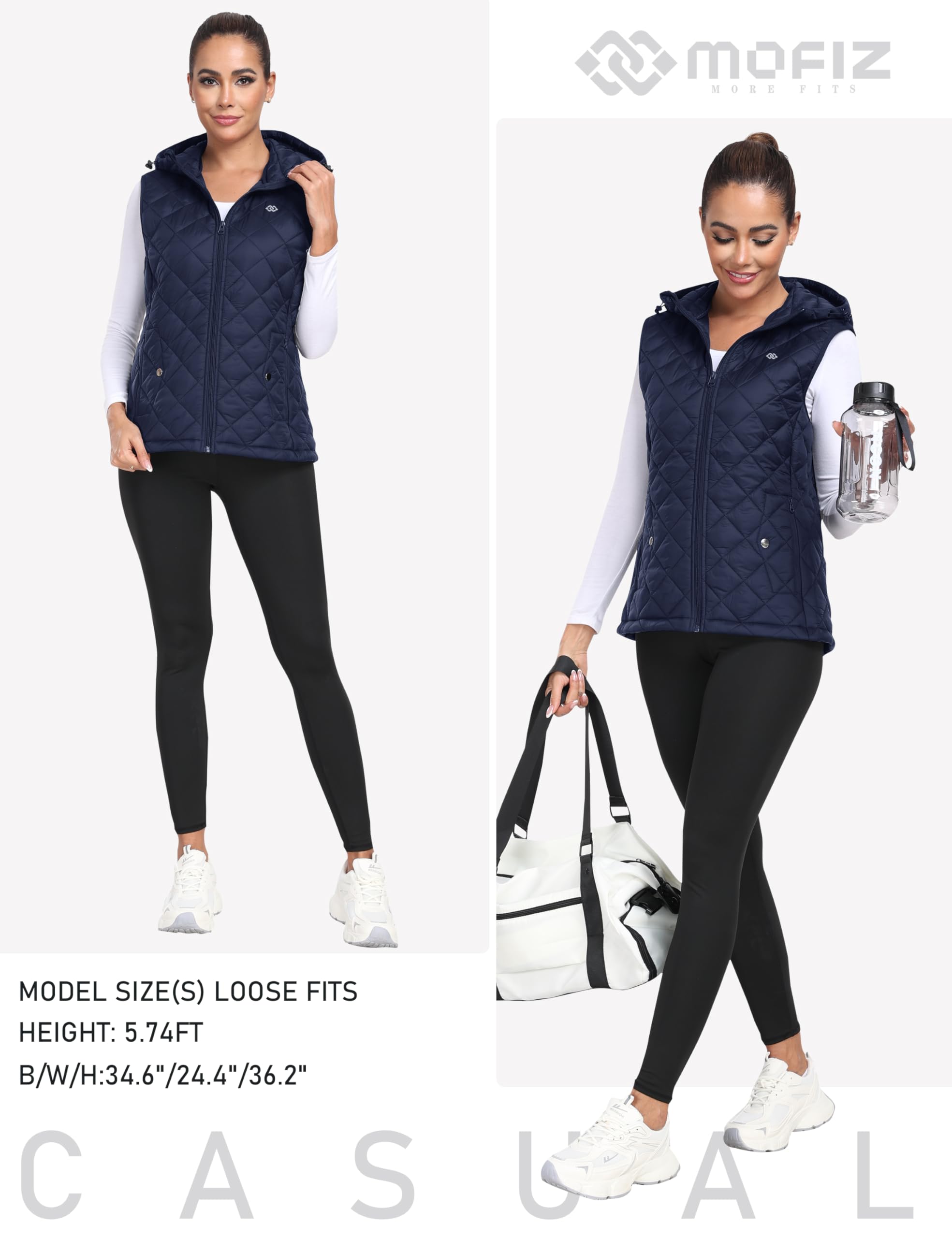 MoFiz Veste matelassée en Softshell légère et isolante avec fermeture éclair intégrale pour femme