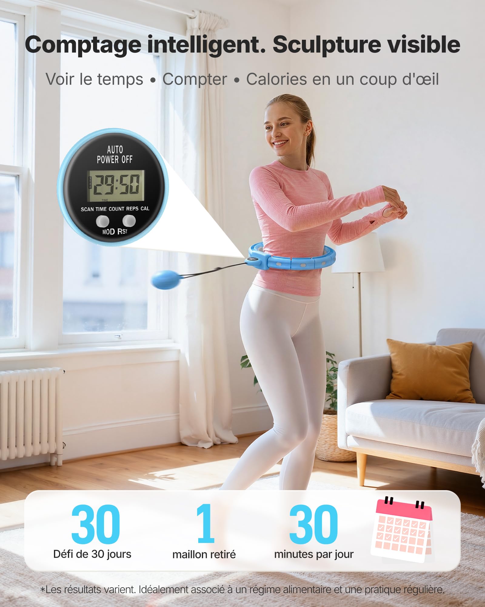 MERACH Hula Hoop pour Adultes avec Compteur de Calories, Hula Hoop Fitness Silencieux, Démontable, pour Tour de Taille 84-144 cm, pour Brûler Les Graisses et Cardio