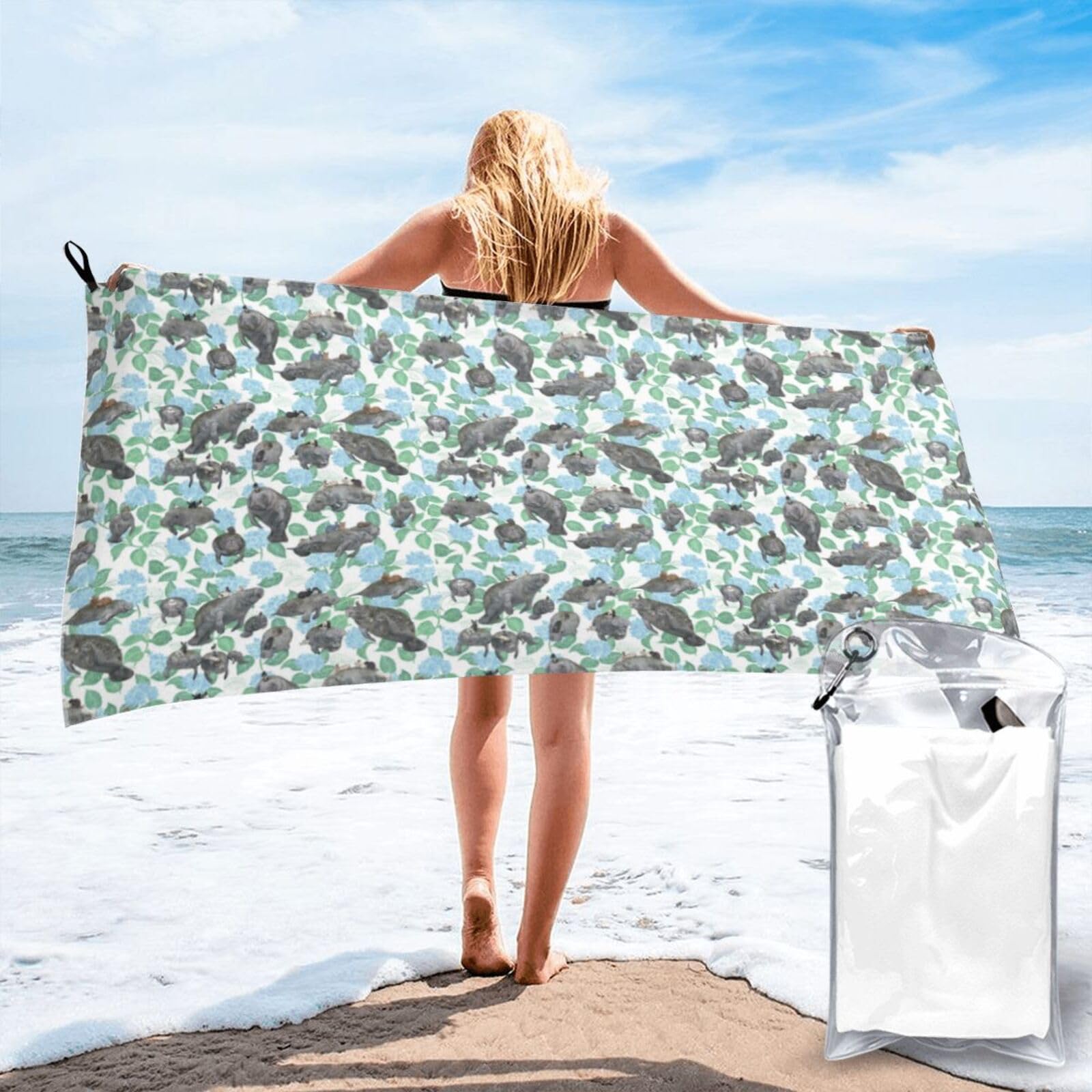 NImongt Rabbits Manatees Print Adult Towel Travel Gym Beach Hiking Yoga Camping Lightweight Quick Dry Versatile