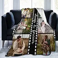 Personalized 6 Photos Throw Blanket for Couples, Customized Film Reel Blanket with Photo, Anniversary Wedding Blanket Gift for Her, Girlfriend, Wife and Family