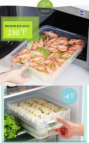 Miniatura 5 de Contenedor organizador de refrigerador, recipientes de plástico para almacenamiento de alimentos con tapa, 3 capas, sin BPA, apilable organizador de