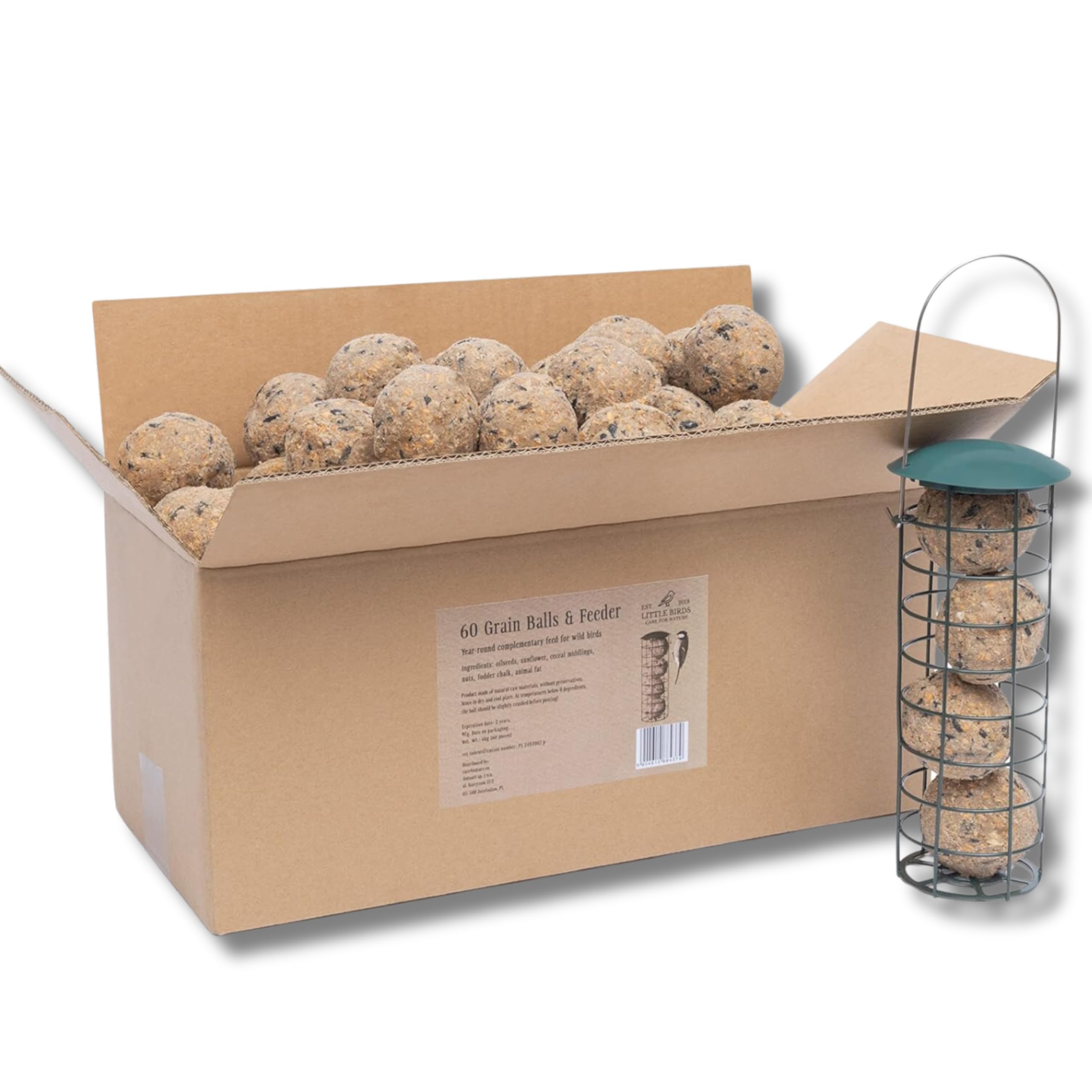 60 Bolas De Grasa para Pajaros con Comedero Pajaros - Bolas De Grasa para Pajaros Silvestres - Bird Feeder For Garden 21x7 cm 6,49 kg