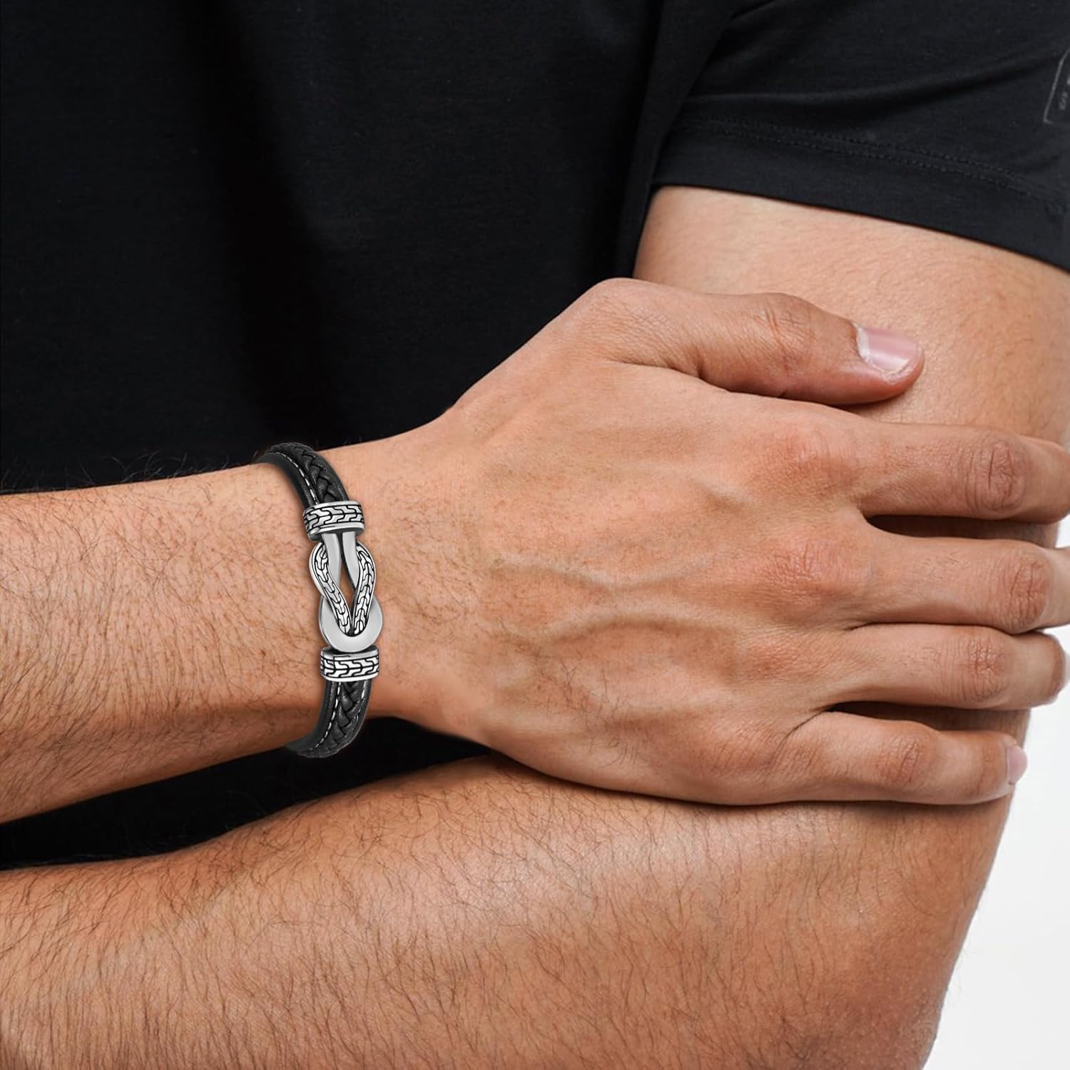 Leather Bracelet Gifts For Son/Husband/Men,Mens Bracelet With Stainless Steel Adjustable Clasp,Infinity Bracelet Jewelry Gifts For Birthday Christmas Anniversary - Image 4