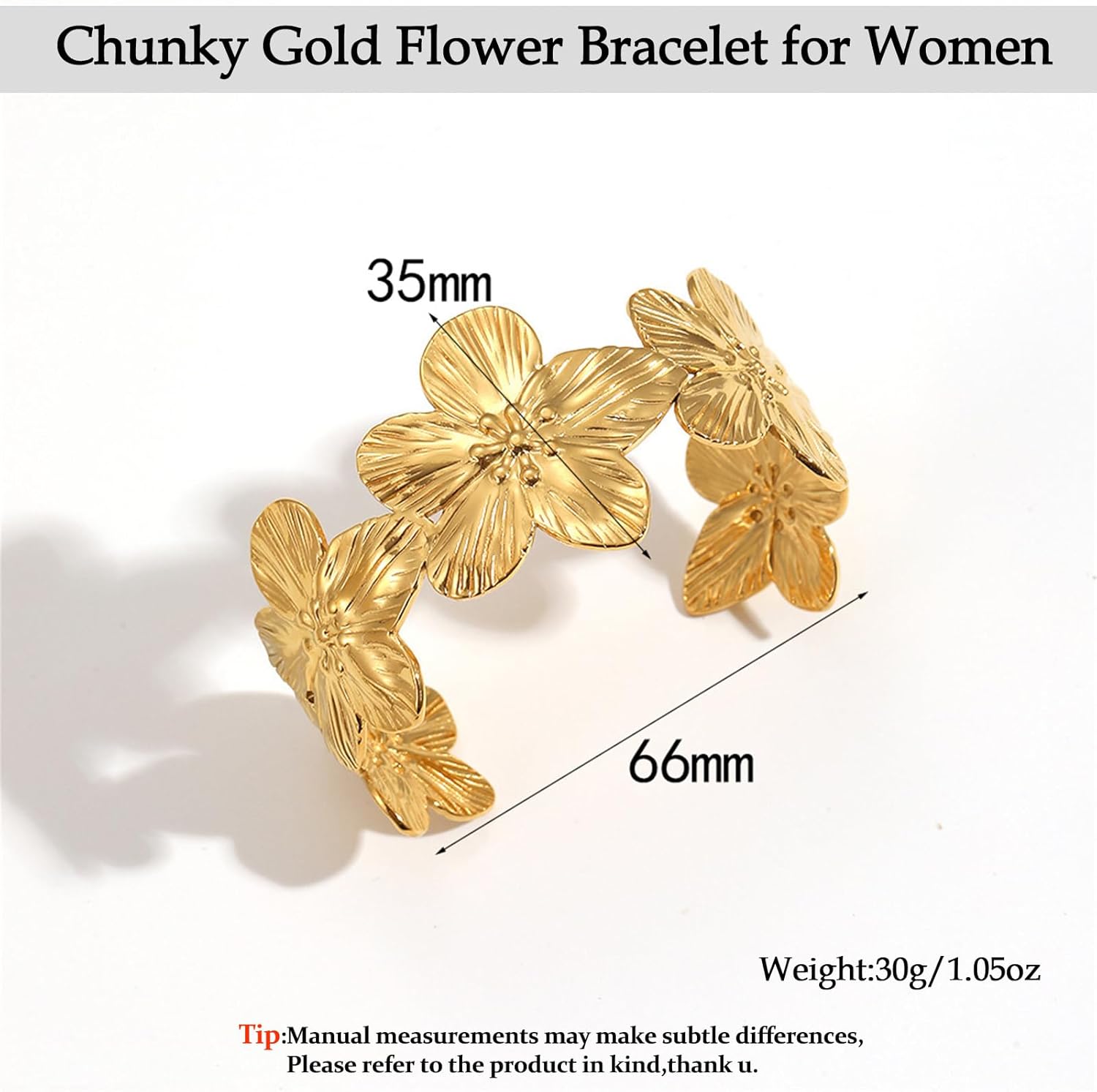 Wide Cuff Bracelets for Women,Vintage Chunky Flower Bracelet Boho Trendy Cute Floral Open Thick Arm Cuff Bangles Minimalist Statement Bracelets - Image 7
