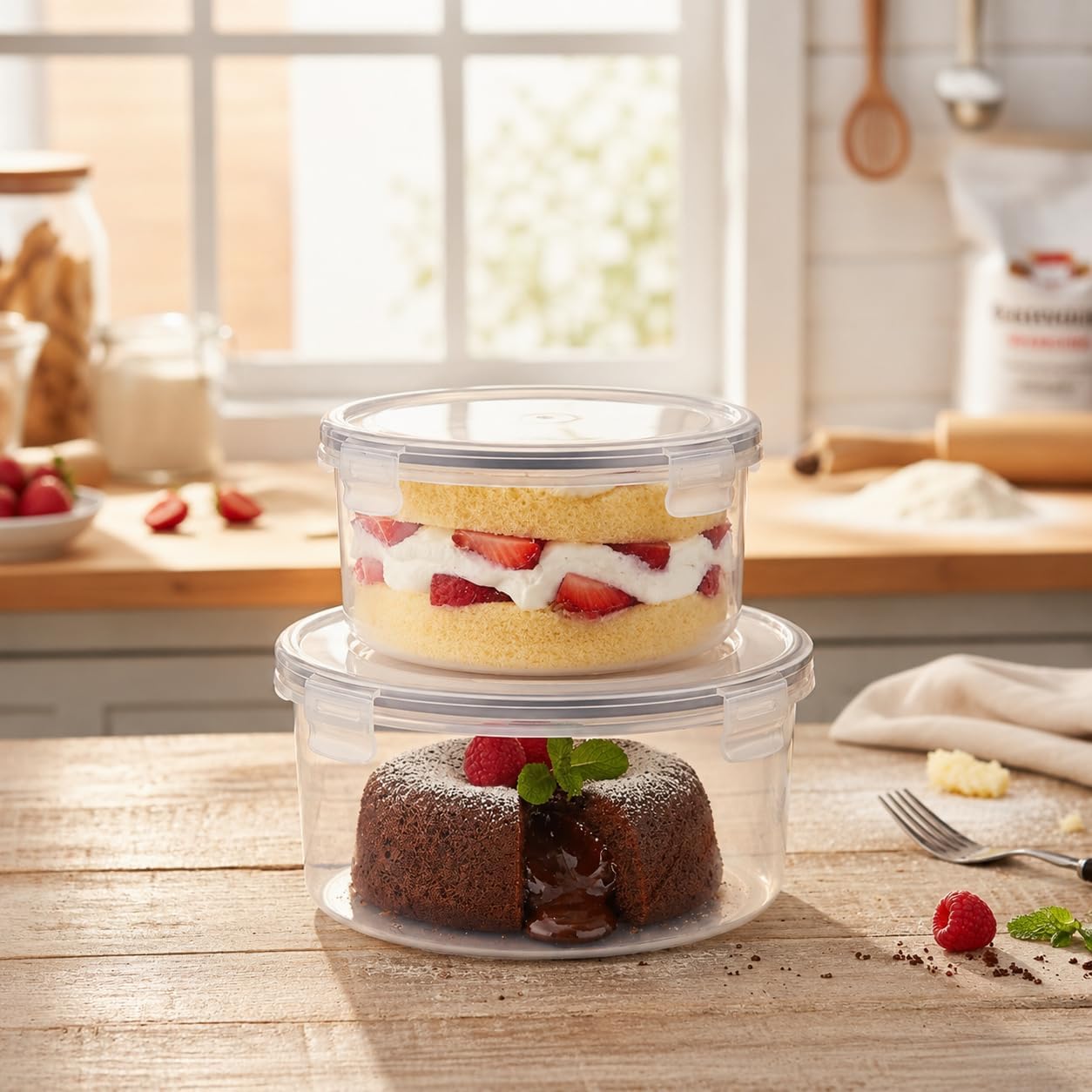 Trifle Bowls with Lids, 2-Pack Clear Plastic Serving Bowl Set, 88 oz 8.5-Inch & 61 oz 7.5-Inch, Large Dessert, Salad and Fruit Bowls for Parties and Potlucks