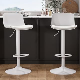 Kidol & Shellder Barhocker 2er Set Weiß, Höhenverstellbare Barhocker mit Lehne, Drehbare Barstühle Küchenhocker für Küche & Tresen
