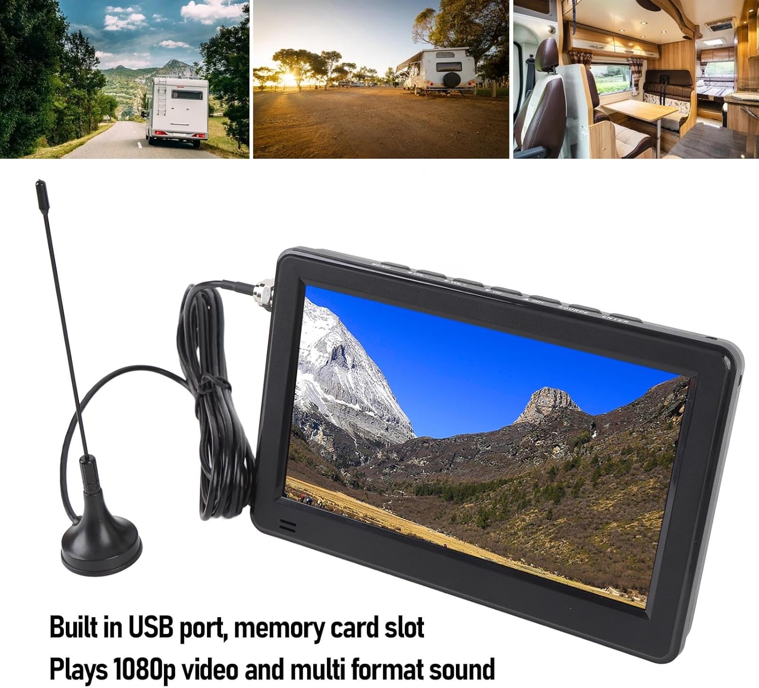 Jectse 6 Inch Portable Digital ATSC TV, Lightweight Compact LED Television with Built in USB and Memory Card Slot, for Car Camping Outdoor Activities