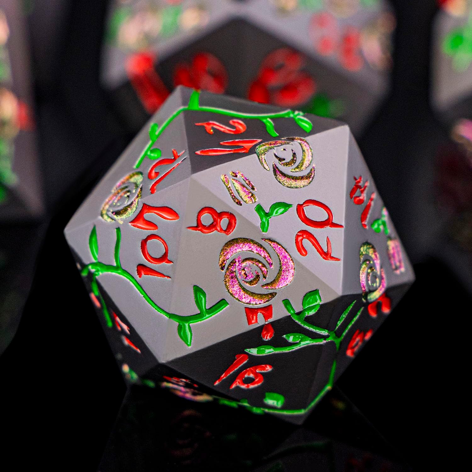 Gothic DND Dice Set Bleeding Rose Metal D and D Dice for use with Dungeons Dragons D&D Role Playing Game, Purple Red RPG Blood Polyhedral Dice Set D20 D12 D10 D8 D6 D4