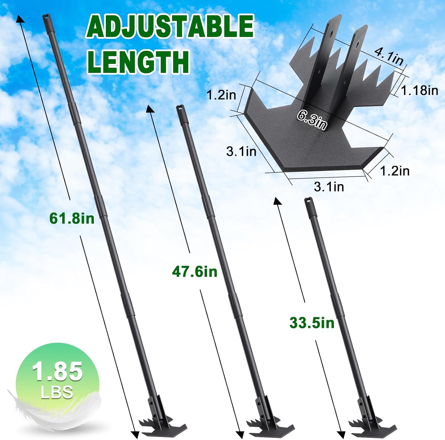 Weed Puller Tool with Long Handle, 2-in-1 Stand Up Weeder Garden Hoe and Rake,48" Adjustable Weed Remover with Sharp Blade & Serrated Teeth for Flower Beds, Raised Beds and Yard Edges
