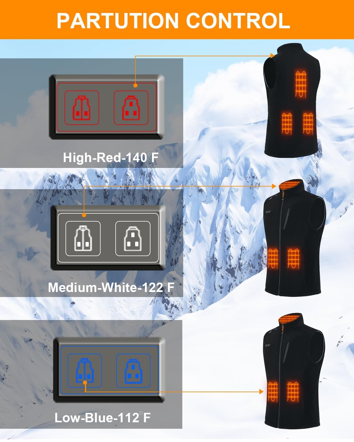 Telguua Gilet riscaldato in pile con 3 temperature regolabili, gilet riscaldato per la pancia, giacca riscaldata per sci, lavoro all'aperto, escursionismo