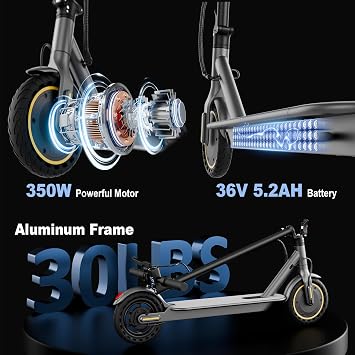 Electric Scooter for Adults, Electric Scooter, 350W Motor, 19 Mph Speed, 15 Miles Ranges, 8.5 Solid Tire, Foldable E-Scooter Adults, E Scooter with Dual Braking