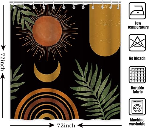 Miniatura 6 de Cortina de ducha abstracta negra de mediados de siglo, cortinas de ducha bohemias amarillas, tela impermeable para decoración de baño, juego de