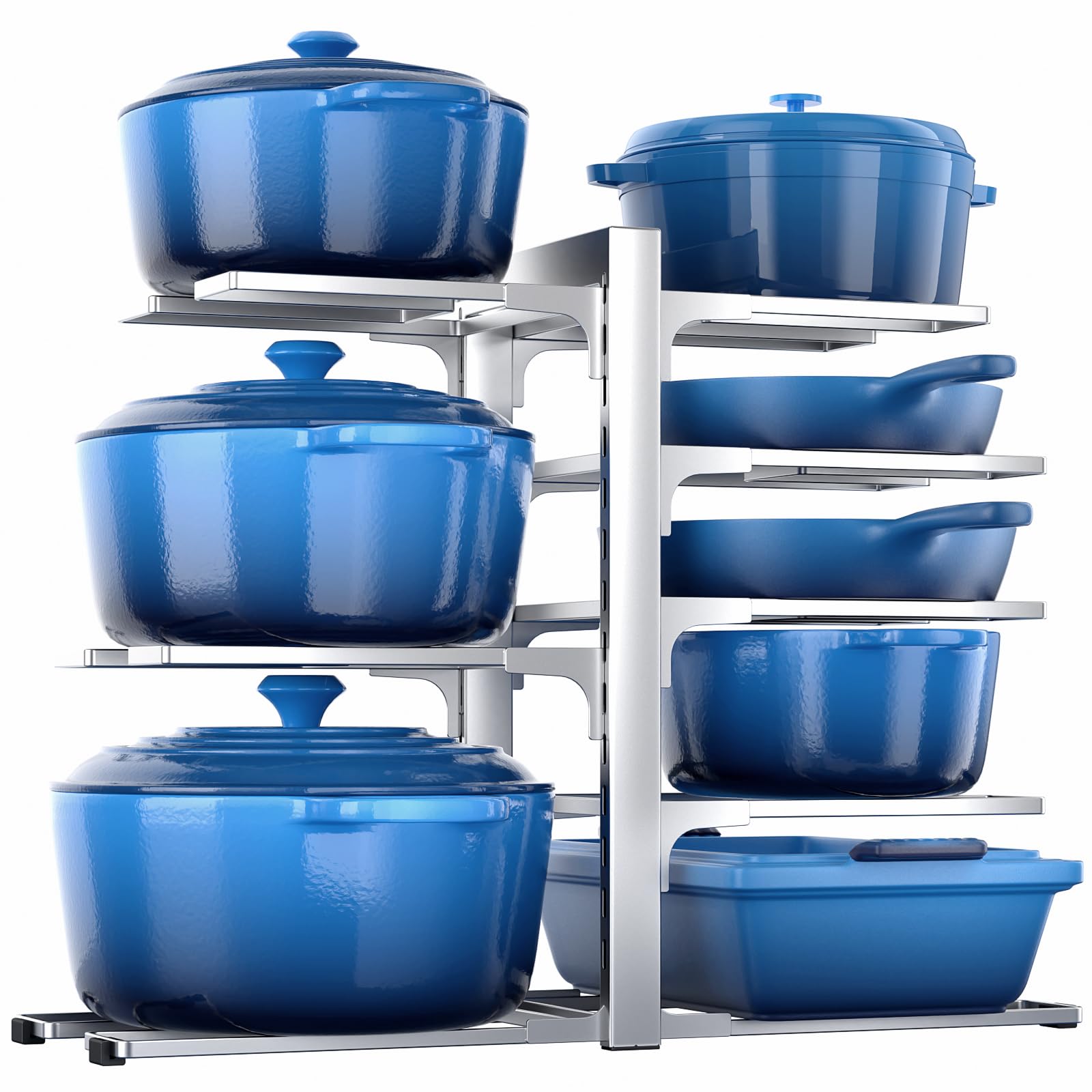 ORDORA 8-Tier Pots and Pans Organizer under Cabinet, Kitchen Cabinet Organizers and Storage, Heavy Duty 120LBS Pots and Pan Storage Rack Organizer inside Cabinet, Adjustable, Silver