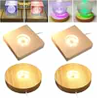 Lot De 4 Socles Lumineux LED En Bois Massif (hêtre) - Base De Présentation 15cm Avec 7 Couleurs Changeantes | Pour Cristaux, Blocs De Verre, Résine, Veilleuse - 6