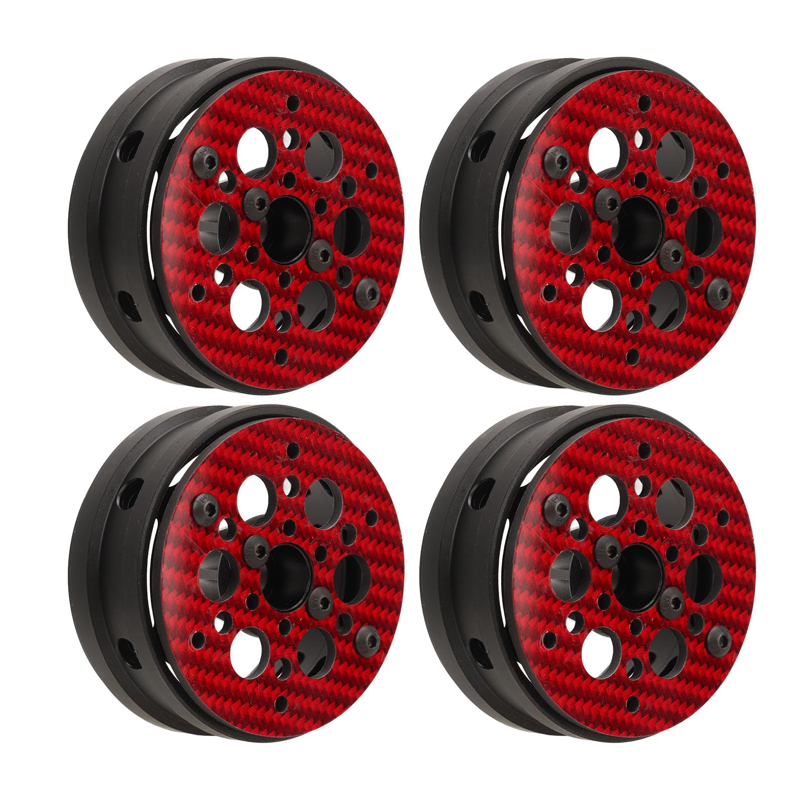 Chrees Cerchi leggeri in fibra di carbonio RC, 4 cerchi in alluminio da 1,9 pollici per auto RC 1/10 con centro in nylon, compatibili SCX10 RR10 (rosso)