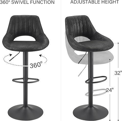 Miniatura 3 de Art Leon Taburetes de bar, juego de 2, sillas de bar modernas de piel sintética retro, taburetes de bar giratorios ajustables con respaldo abierto,